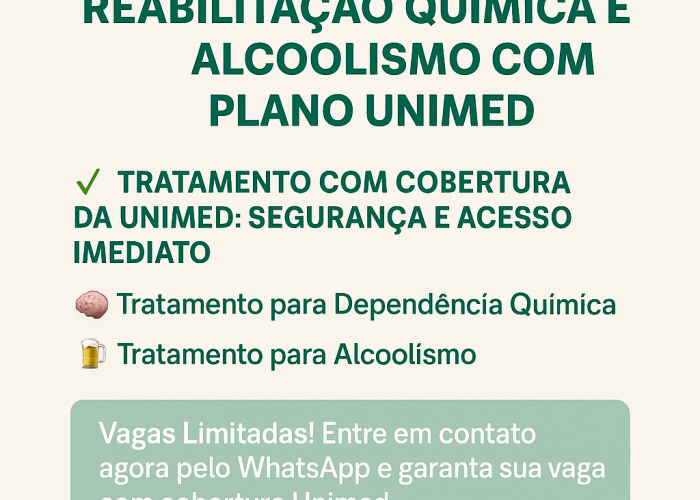 Últimas Vagas para Reabilitação Química e Alcoolismo com Plano Unimed